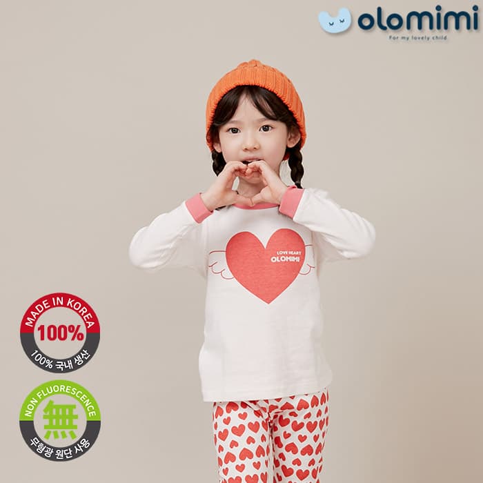 _OLOMIMI_ KOREA 21FW Kids Pajamas_sleepwear_30S rib cotton Long Sleeves_Big Heart